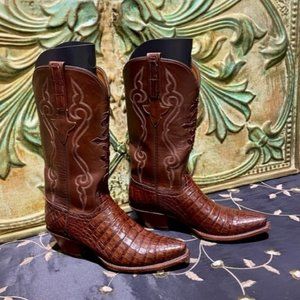 BRROWN CAIMAN ALLIGATOR BOOTS BY LUCCHESE WOMENS SIZE 7